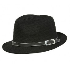 Fedora Hats – 12 PCS Quilted w/ Belted Band - Black - HT-FHT2489BK